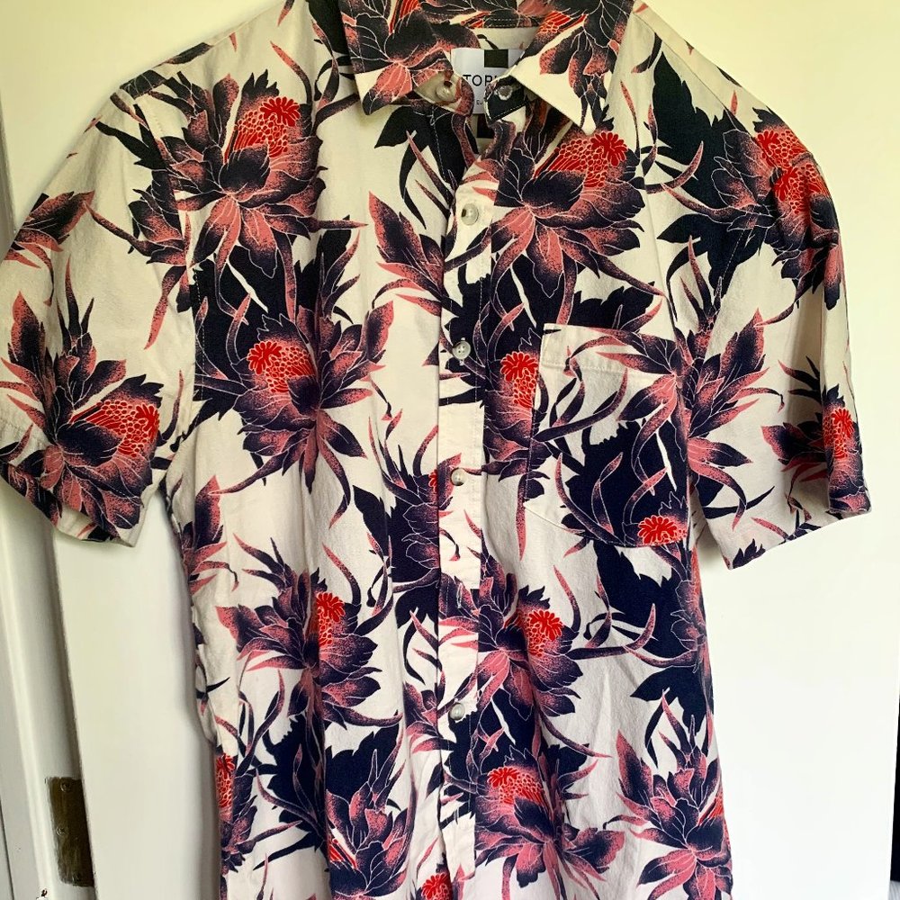 Topman Pink and White Floral Button-down Shirt